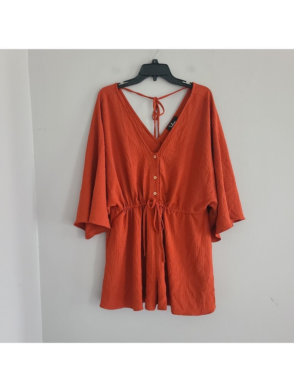 Lulu's Burnt Sienna Kimono Bell Sleeves Flowy Boho Romper, Sz XL - Picture 3 of 7